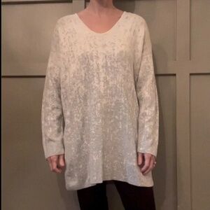 J. Jill Pure Jill Tunic Sweater Cream Gray Long Sleeves Cotton Blend Size Medium